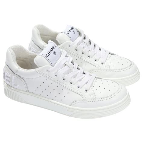 plain white chanel trainers|Chanel white leather trainers.